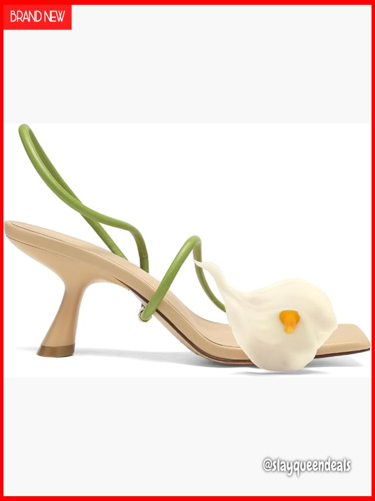 Open Square Toe Kitten Heels With Floral Appliques Ankle Strap